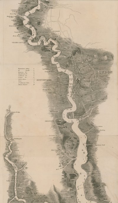 Tomblesons panoramakort over Themsen og Medway af English School