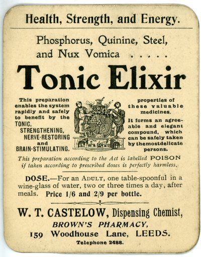 Tonic Elixir etiket, tidlig (litho) af English School