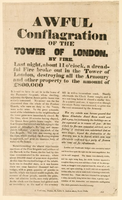Tower of London Fire, 1841 af English School