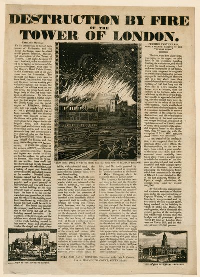 Tower of London Fire, 1841 af English School