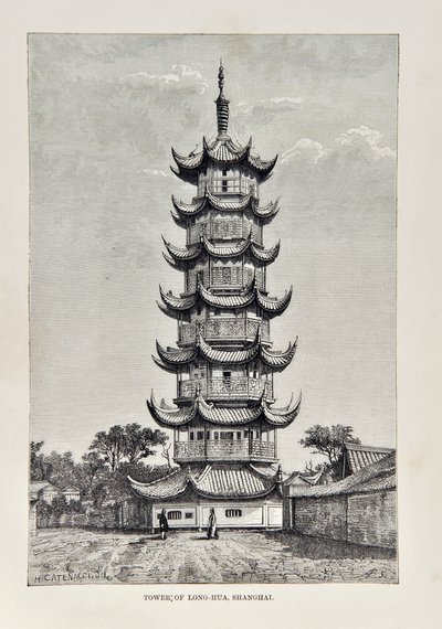 Tower of Long Hua, Shanghai, illustration fra The Universal Geography, the Earth and its indbyggere, udgivet 1878 af English School