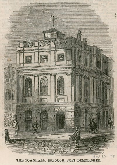 Rådhuset, Borough High Street, Southwark, London, netop revet ned af English School