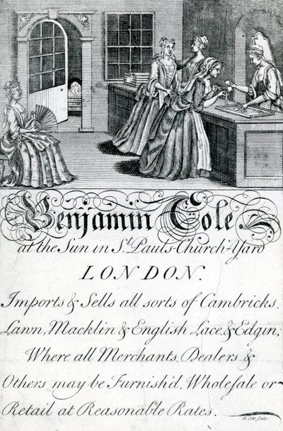 Trade Card, Benjamin Cole, London-handler (gravering) af English School