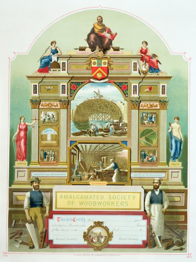 Handelsemblem fra Amalgamated Society of Woodworkers, 1860 af English School
