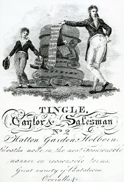 Handelskort til Tingle, Taylor og sælger, Hatton Garden nr. 2, Holborn (gravering) af English School