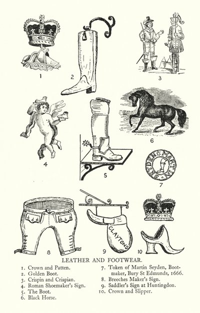 Handelstegn: Læder og fodtøj (litho) af English School