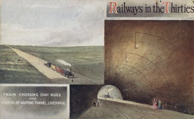 Zug überquert Chat Moss und Innenraum des Wapping-Tunnels, Liverpool von English School