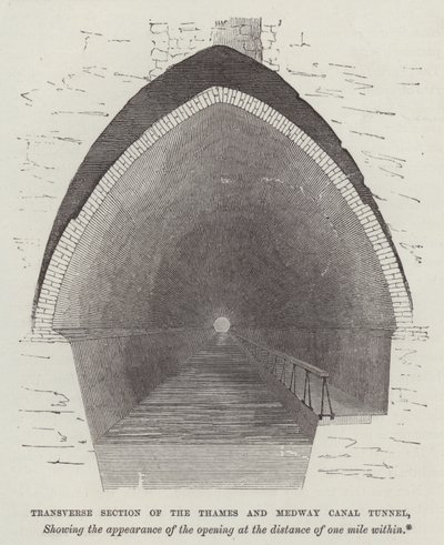 Tværgående sektion af Thames og Medway Canal Tunnel (gravering) af English School