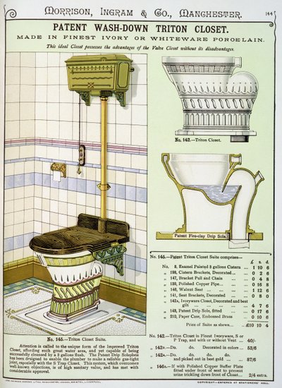 Triton Closet fra et katalog over sanitetsartikler produceret af Morrison, Ingram & Co., Manchester, udgivet ca. 1890 af English School