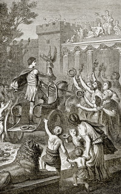 Triumf tilbagevenden af en olympisk sejrherre, illustration fra The Illustrated History of the World udgivet af Ward Lock, ca. 1880 af English School