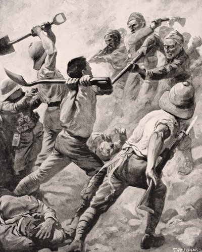 Tyrkiske og britiske soldater i hånd til hånd kamp på Gallipoli halvøen Tyrkiet 1915, fra 