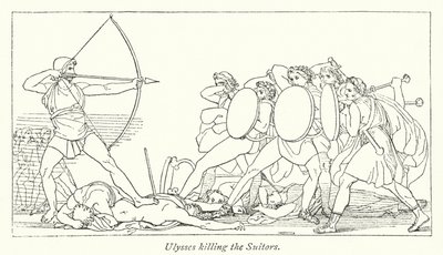 Ulysses dræber bejlerne (litho) af English School