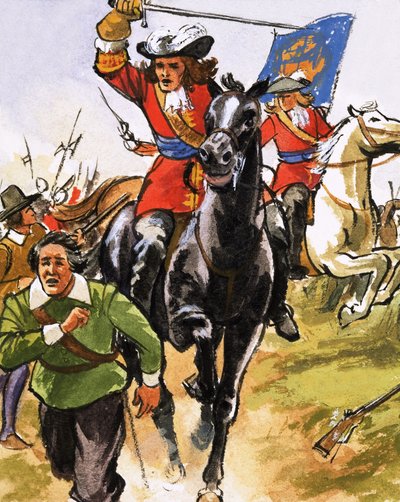 Uidentificeret kavalerist ved at slå en løbende bonde til af English School