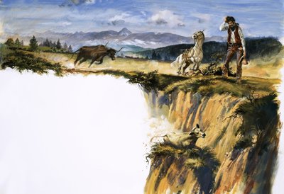 Uidentificeret cowboy klør sig i hovedet, mens han spekulerer på, hvordan man redder en stut af English School