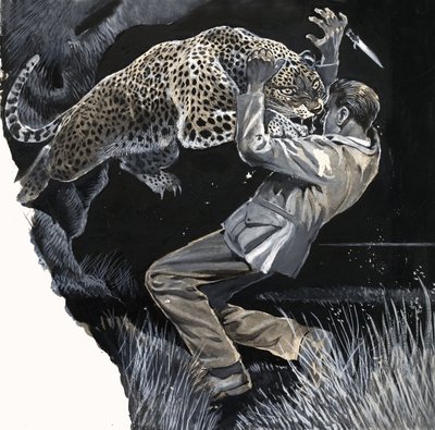Uidentificeret mand bliver angrebet af en leopard af English School