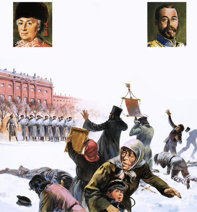 Uidentificeret scene fra den russiske revolution i 1905 af English School