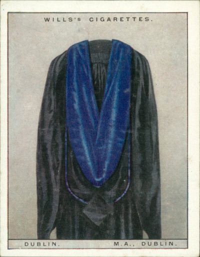 Universitetshætter og -kjoler: Dublin Universitet, Master of Arts, MA, Dublin (farvelitografi) af English School