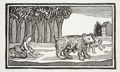 Valentine og Orson, illustration fra Chap-books of the Eighteenth Century af John Ashton, pub. 1882 af English School