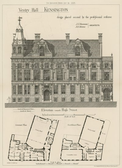 Vestry Hall, Kensington, design placeret på andenpladsen af den professionelle dommer af English School