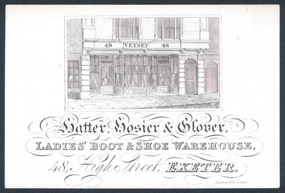 Veysey, hattemager, strømpebukser & glover, byttekort af English School