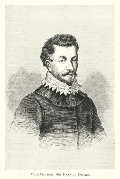 Viceadmiral Sir Francis Drake (gravering) af English School