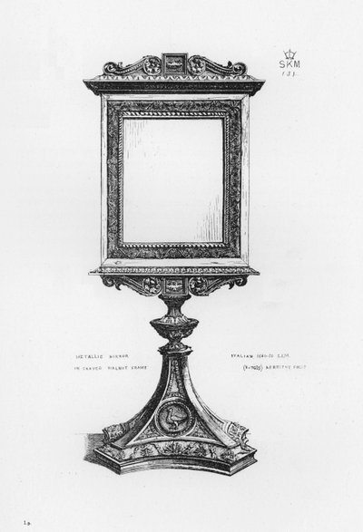 Victoria And Albert Museum: Metallisk spejl i udskåret valnødramme, italiensk af English School