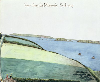 Udsigt fra la Moinerie, Serk, 1849 (wc på papir) af English School