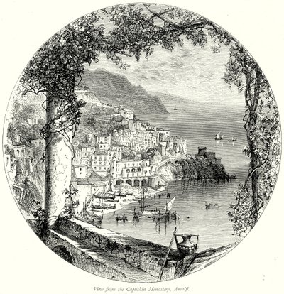 Udsigt fra kapucinerklosteret, Amalfi (kobberstik) af English School