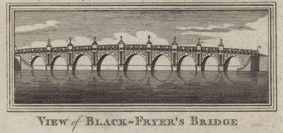 Udsigt over Blackfriars Bridge, London (gravering) af English School