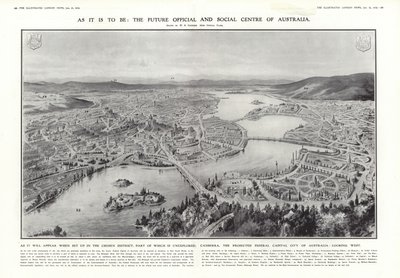 Udsigt over Canberra, den foreslåede føderale hovedstad i Australien, 1913 af English School