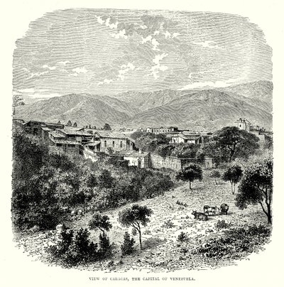 Udsigt over Caracas, Venezuelas hovedstad (kobberstik) af English School