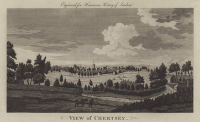 Udsigt over Chertsey, Surrey (gravering) af English School