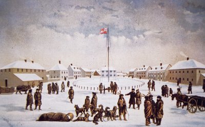 Udsigt over Fort Garry (farve litho) af English School