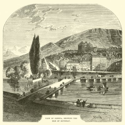 Udsigt over Genève, der viser Isle of Rousseau af English School