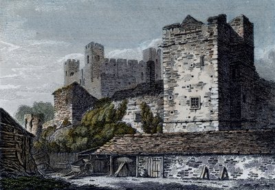 Udsigt over Rochester Castle, Kent. ca. 1830 af English School