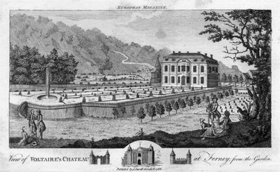 Udsigt over Voltaires Chateau ved Ferney, fra haven, pub. 1786. af English School