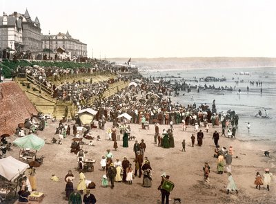 Udsigt over en engelsk strand (håndfarvet foto) af English School