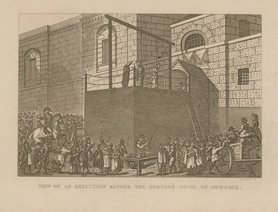 Udsigt over en henrettelse foran debitordøren til Newgate af English School