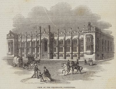 Udsigt over den kollegiale institution (gravering) af English School