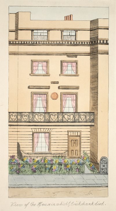 Udsigt over huset, hvor George Cruikshank døde, pub. ca. 1878 (håndfarvet gravering) af English School