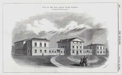 Ansicht des neuen Londoner Fieberkrankenhauses (Gravur) von English School