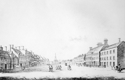 Udsigt over Principal Street of Stockton i County of Durham, 1796 af English School