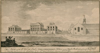 Udsigt over det højre Hon the Earl of Chesterfields hus nær Hyde Park, taget fra Park Wall af English School