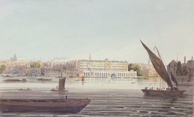 Udsigt over flodens front af New Somerset House, fra Bankside, 1796 af English School