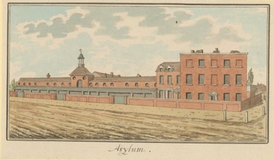 Udsigt over asylet i St Georges Fields (wc på papir) af English School