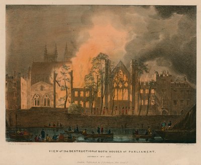 Udsigt over ødelæggelsen af begge parlamentshuse, 16. oktober 1834 af English School