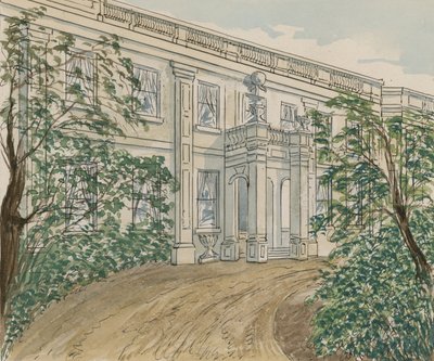 Udsigt over huset på nr. 2 Palace Green, Kensington, hvor Thackery døde (wc på papir) af English School