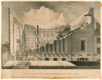 Udsigt over ruinerne af New Brunswick Theatre, Wellclose Square, London af English School