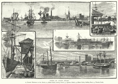 Udsigt i Leith Docks (gravering) af English School