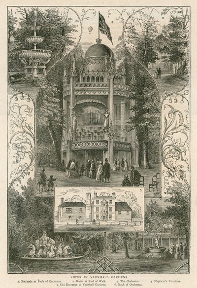 Udsigt i Vauxhall Gardens, London af English School